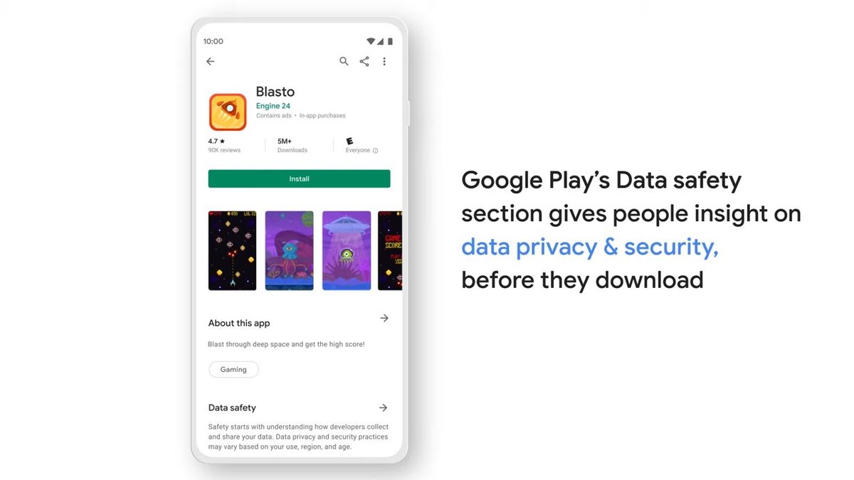 An image of the Data safety screen on an app listing