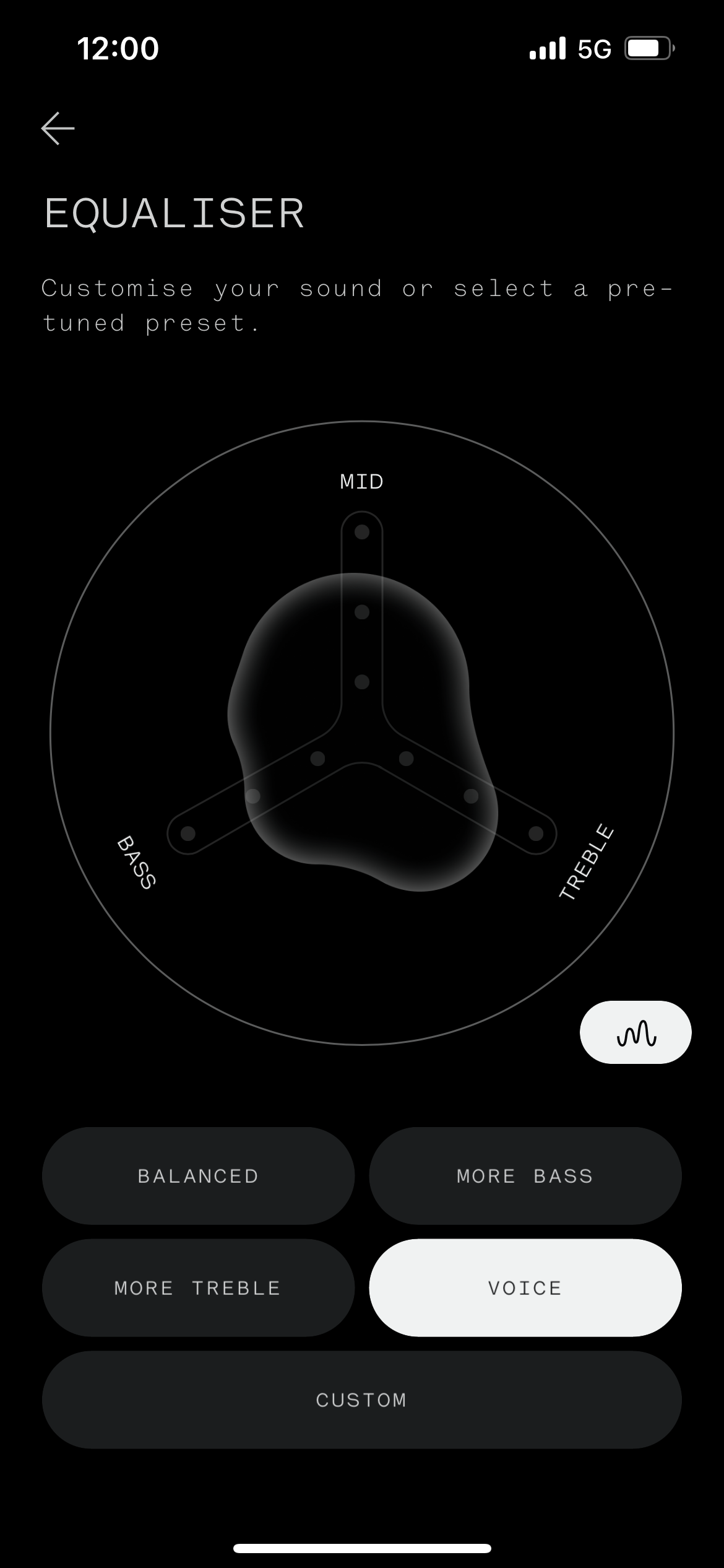 Screenshots of the sound profiles in the Nothing X app