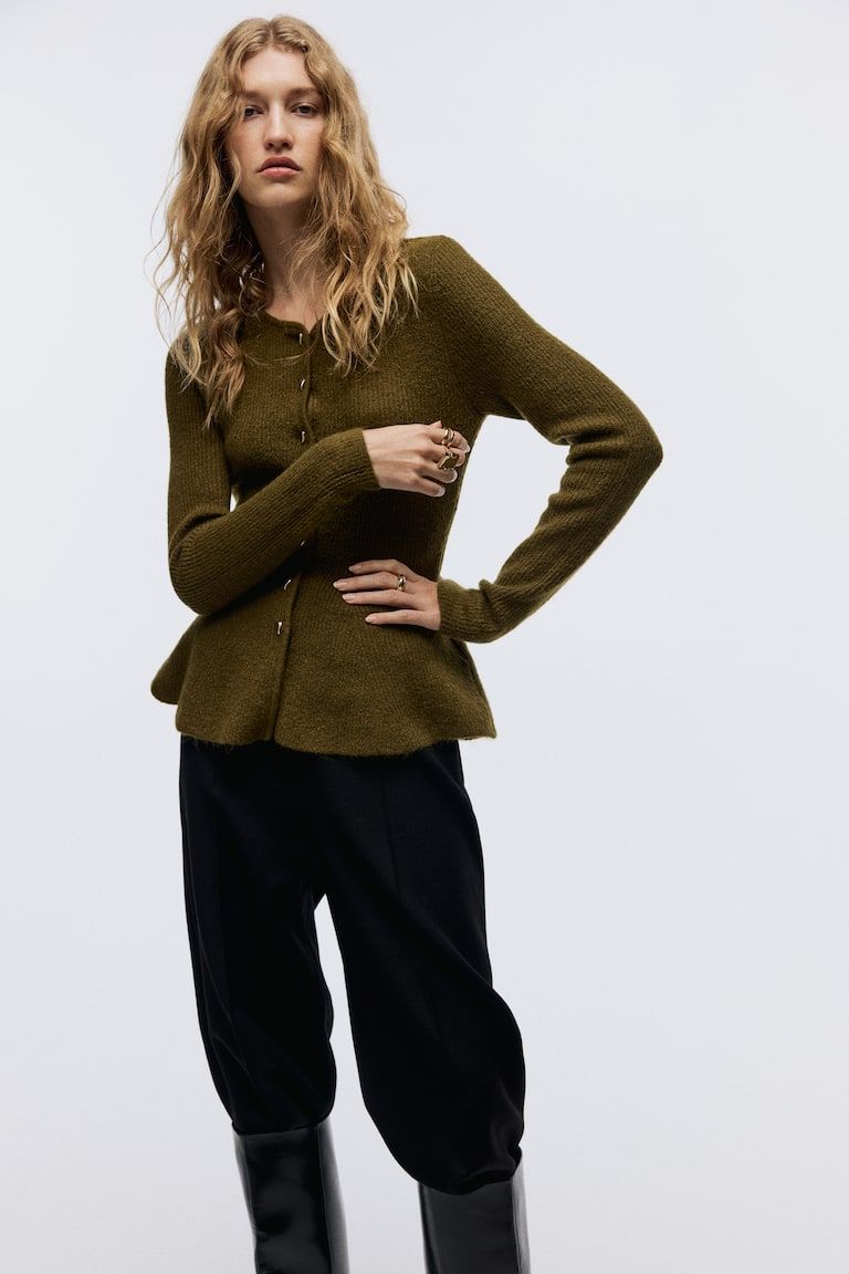 Rib-Knit Peplum Cardigan