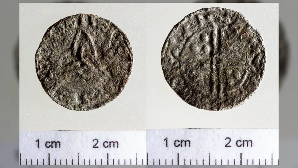 The small silver coin was found near the Hungarian village of Várdomb. It dates to between 1046 and 1066 and is inscribed with the name of the Norwegian king. (Image credit: Tamás Retkes)
