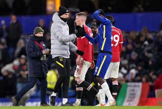 Chelsea manager Thomas Tuchel shakes hands with Antonio Rudiger after the Premier League match at Stamford Bridge, London. Picture date: Sunday November 28, 2021