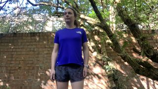 Julia Clarke wearing The North Face Summit Series High Trail Short-Sleeve