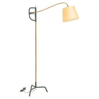 A gold floor lamp with a white shade from 1stDibs