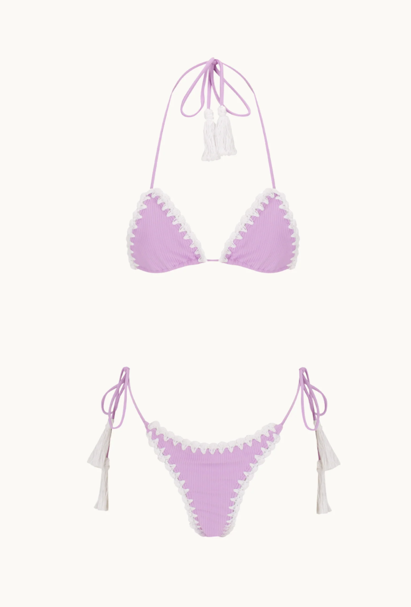 An image of a purple crochet bikini from Cleonie Swimwear, an Australian swimwear brand.