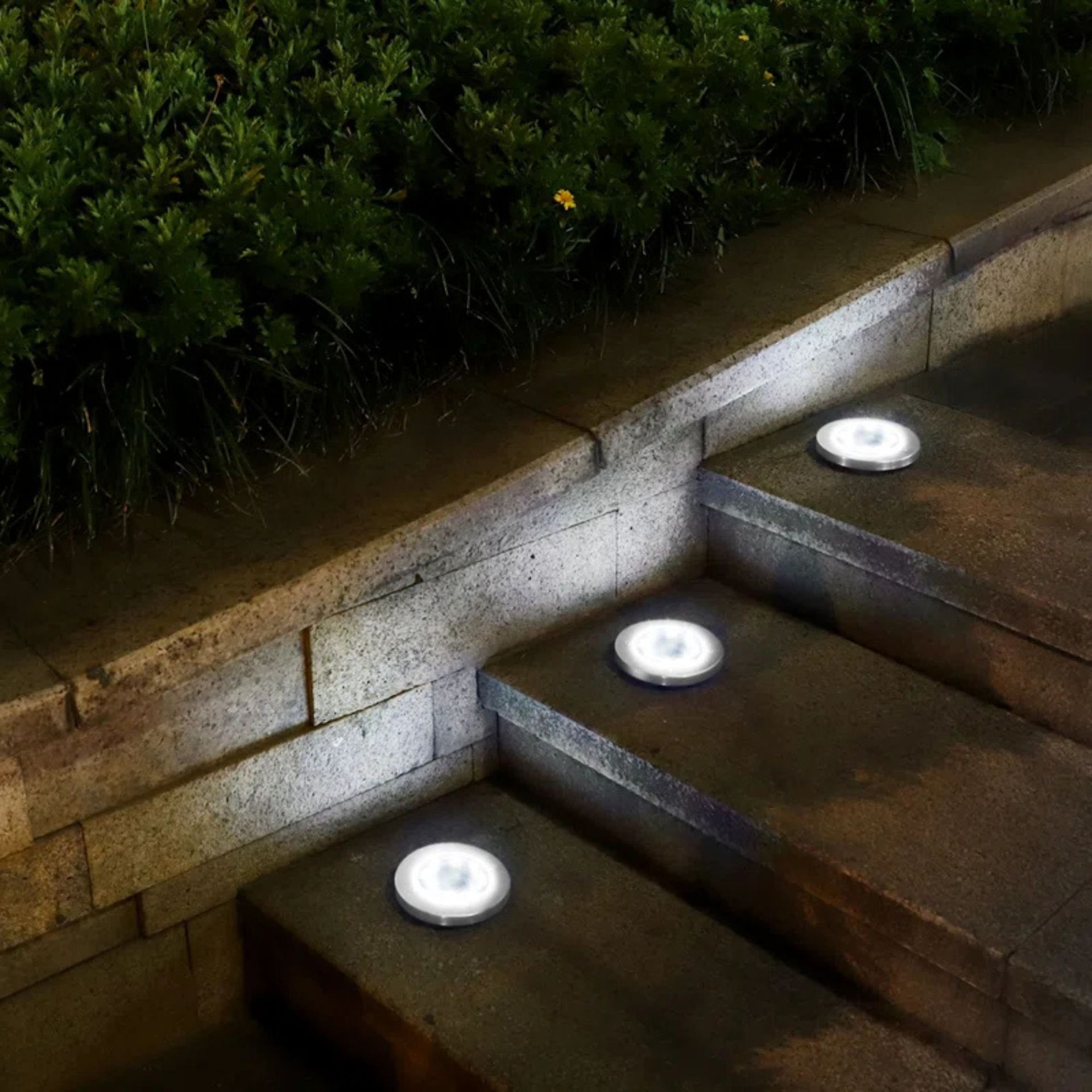 Solar Powered LED Light Kit in stone steps.