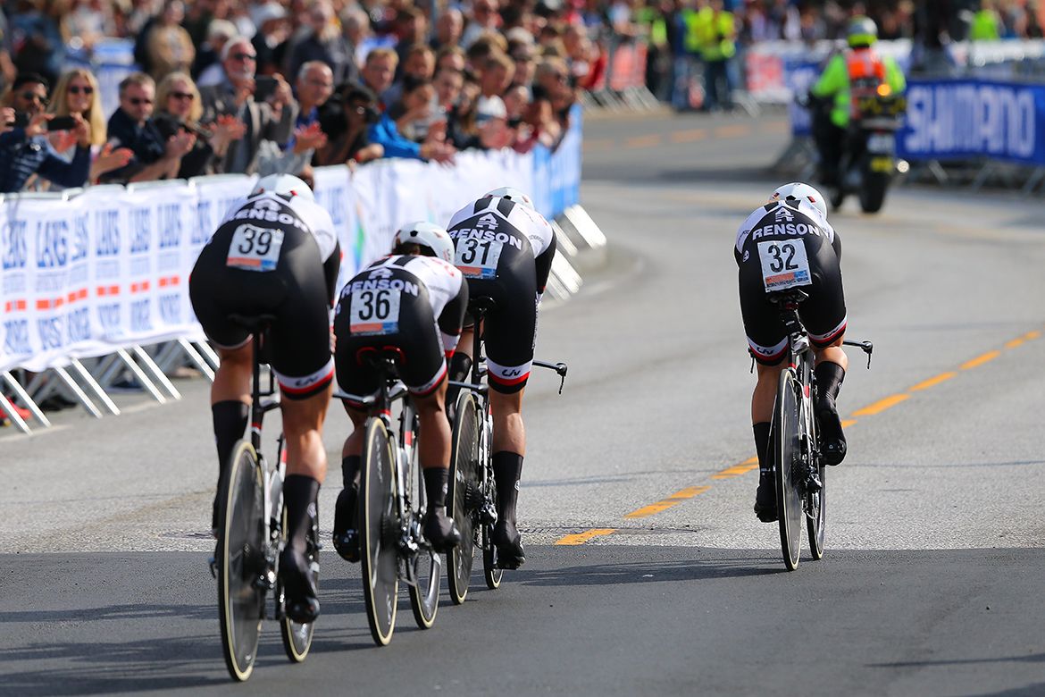 Team Sunweb down to four on the approach to the line