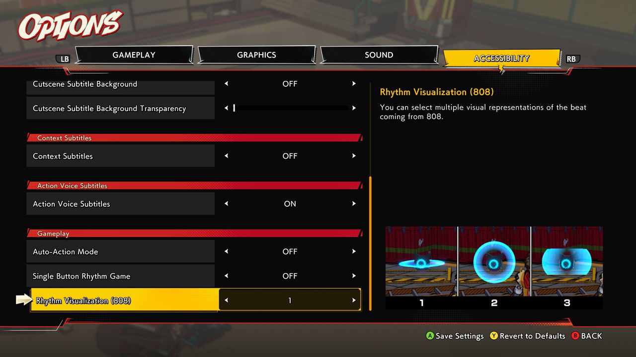Hi-Fi RUSH's accessibility options.
