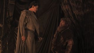 Elrond and Durin engage in conversation in a dark Khazad-dûm mine in The Rings of Power episode 4