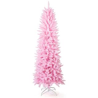 Artificial Christmas Trees Collapsible Pink Pencil Tree With 550 Tips Metal Stand, Suitable for Home Corner, Apartment, Entryway, 5 Ft