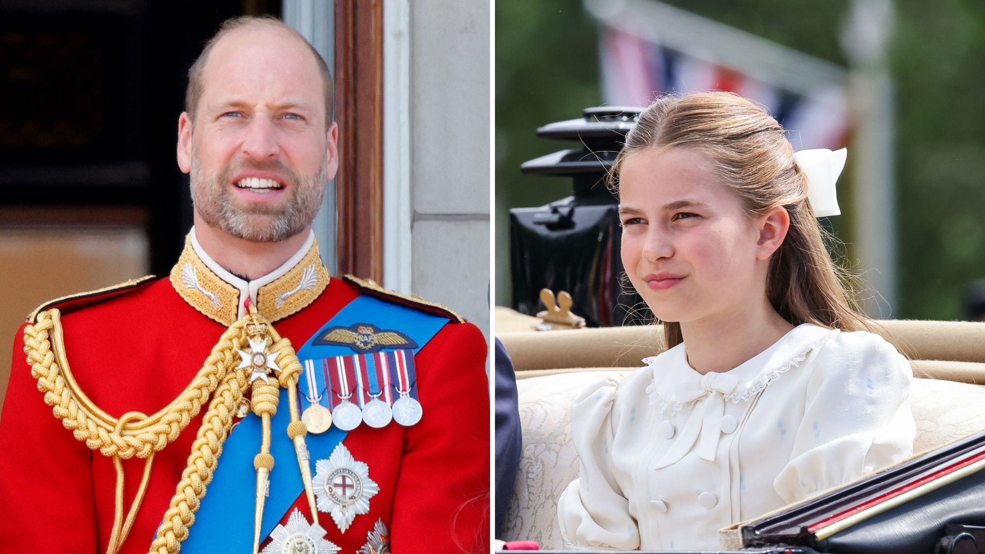 A composite of a picture of Prince William and a picture of Princess Charlotte during Trooping the Colour 2026