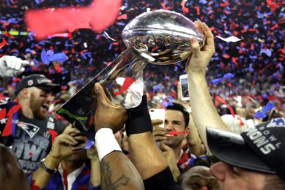 The New England Patriots celebrate winning the Super Bowl