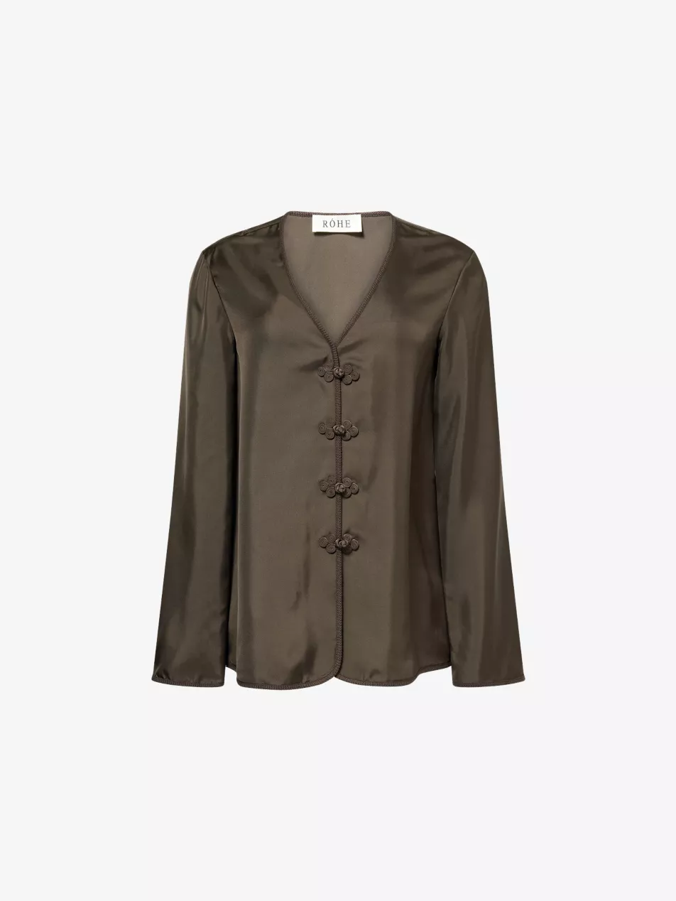 Mandarin Embroidered Silk Top - 6