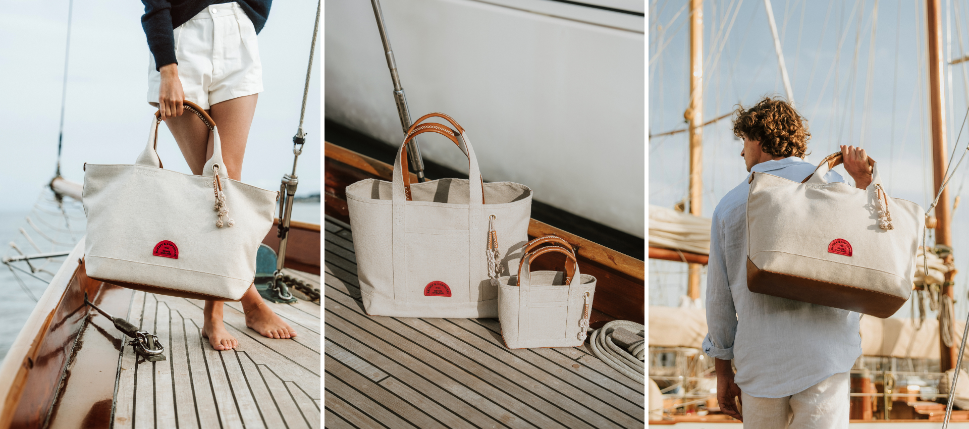 Ratsey & Lapthorn cream summer canvas bags