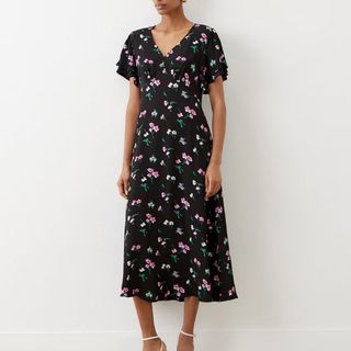 Floral V-Neck Midi Tea Dress