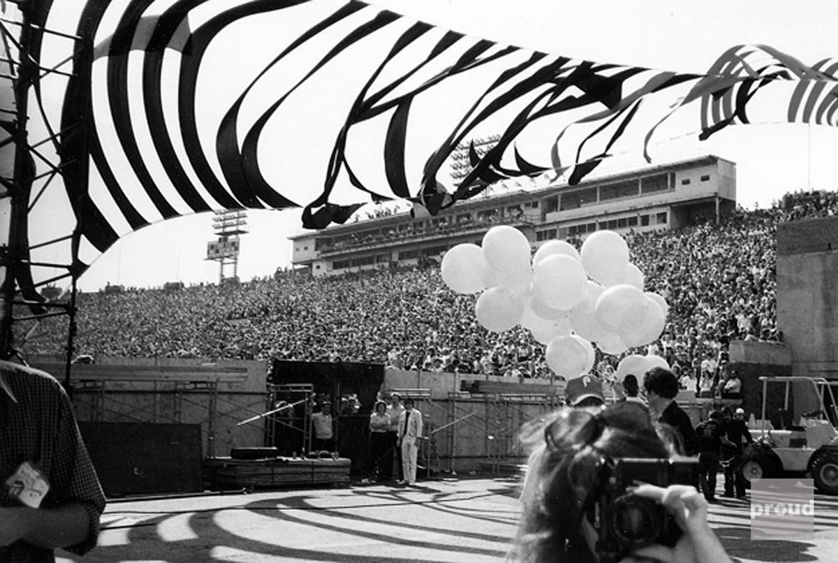 Backstage at the JFK Stadium. Bill shot this across the stage from behind. Philadelphia, 26th September 1981