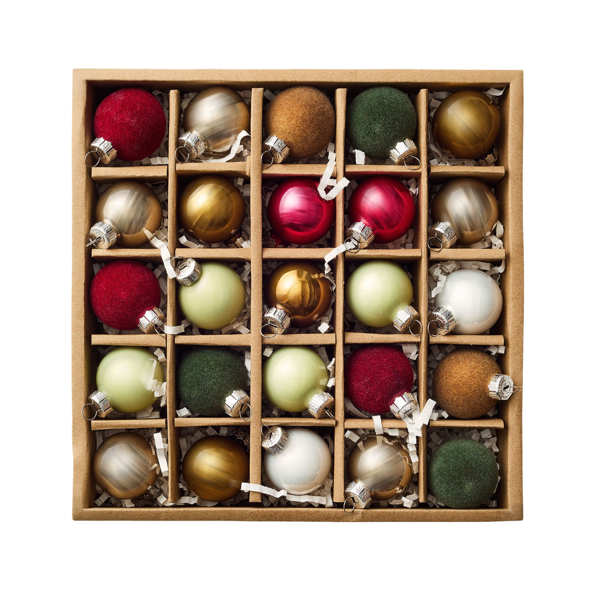 an assortment of colorful Christmas ornaments