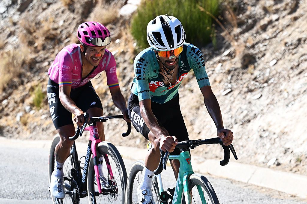 Ivan Sosa leading Richard Carapaz during stage 20 of the 2026 Vuelta a España
