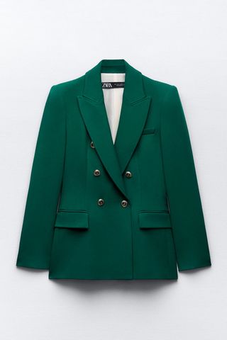 Zara double breasted blazer in green