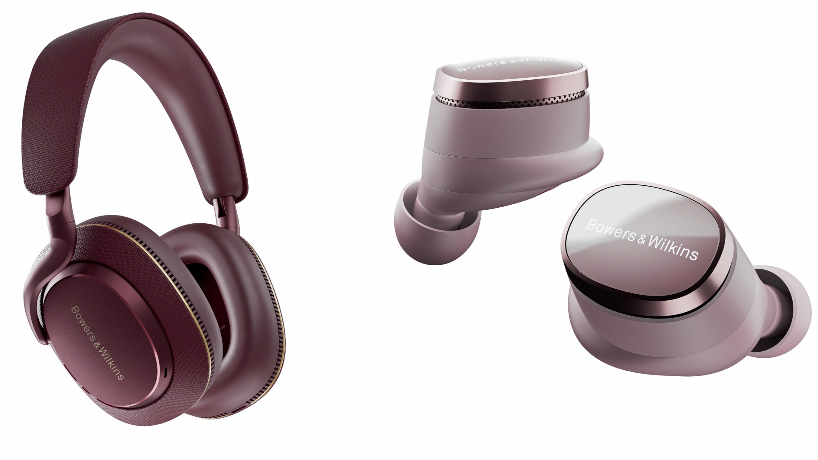 Bowers &amp;amp; Wilkins Px7 S3 and Pi8 in red finishes on a white background