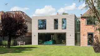contemporary brick house with flat roof