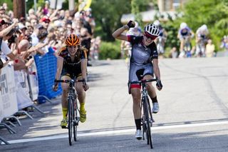 Evelyn Stevens (Specialized-lululemon) is the first winner of the Philly Cycling Classic over Joelle Numainville (Optum)