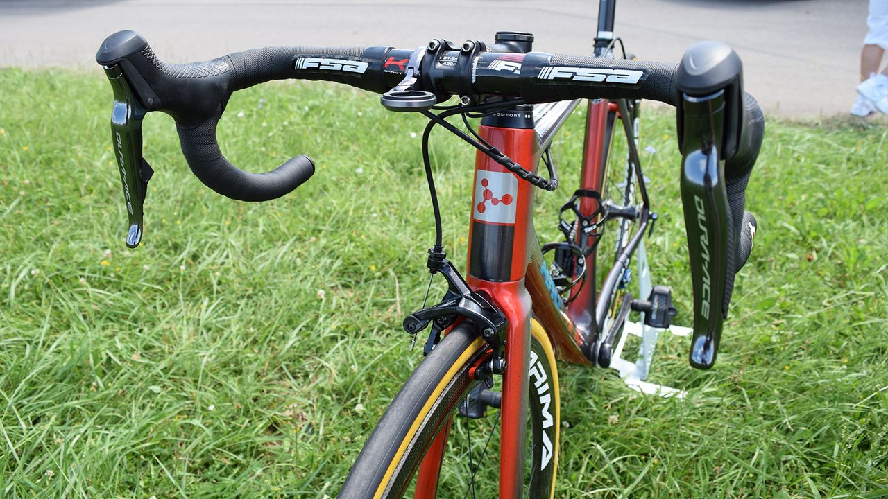 From the front, the bike appears almost entirely red