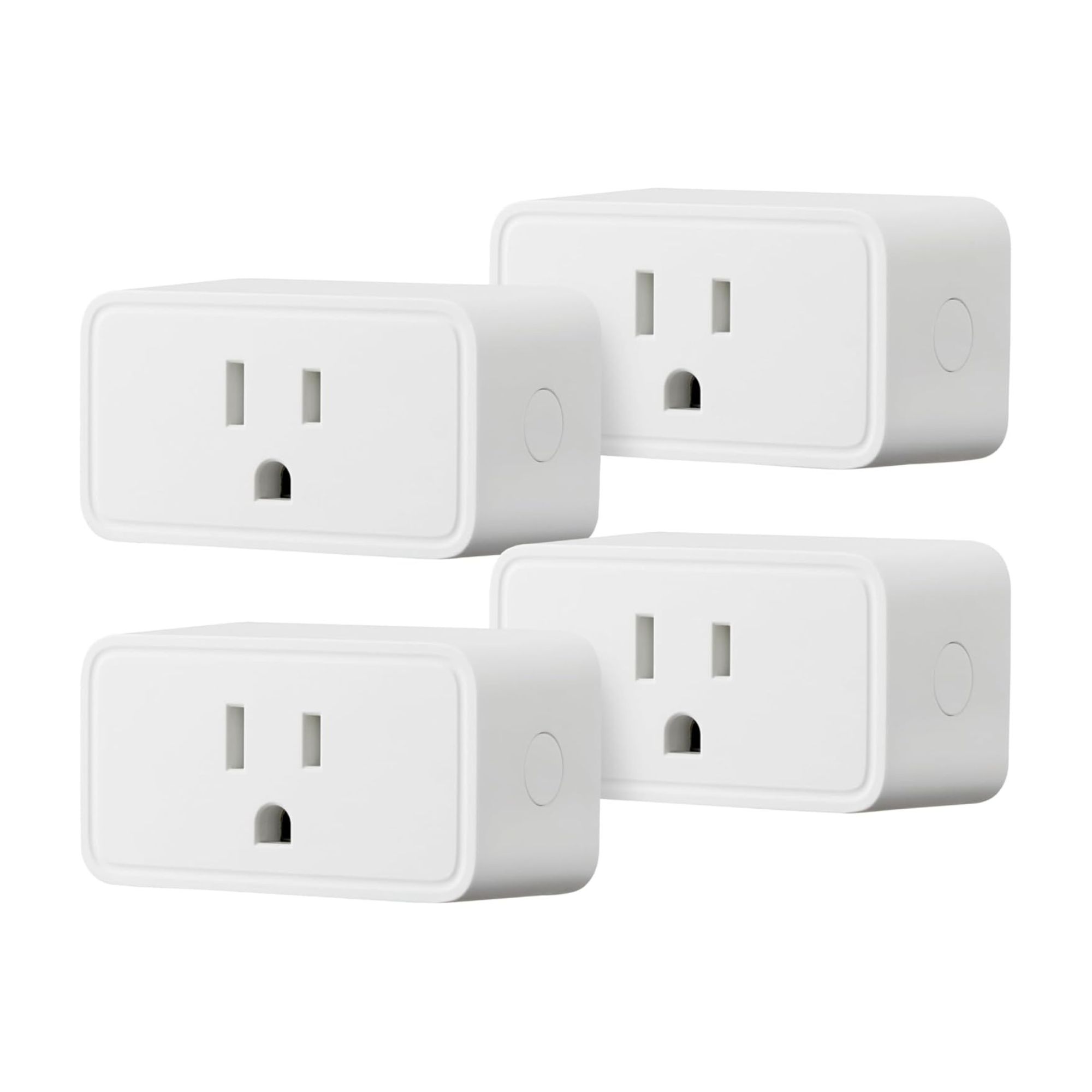 Four white smart plugs