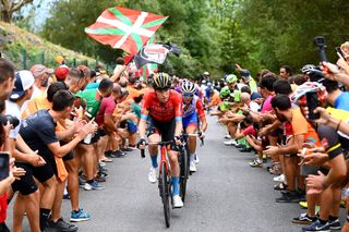 Fred Wright (Bahrain Victorious) in the breakaway at the Vuelta a Espana