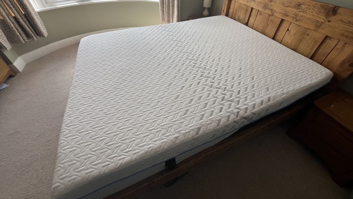 looking over a king size nectar classic hybrid mattress to show the cooling cover