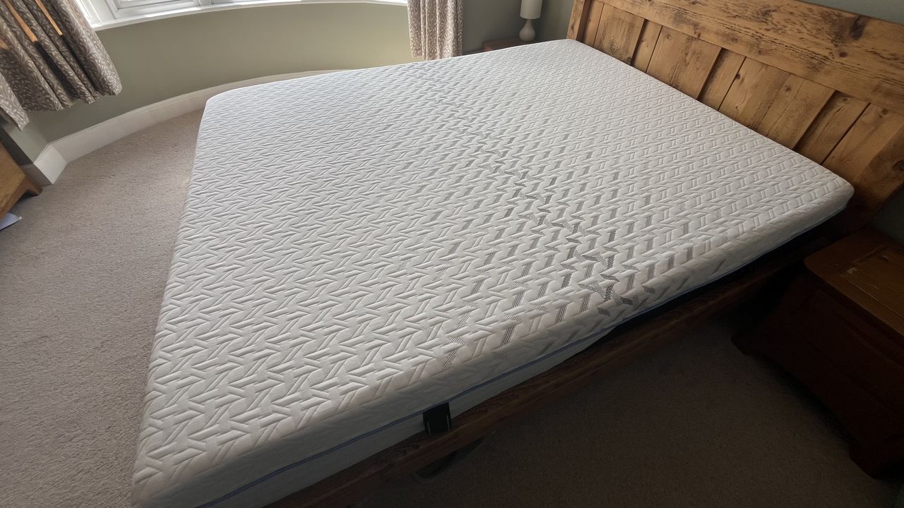 looking over a king size nectar classic hybrid mattress to show the cooling cover