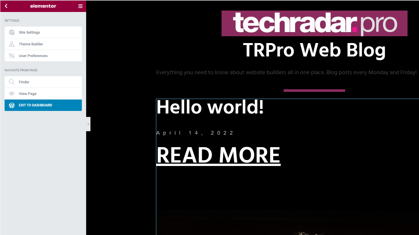 A screenshot of a TechRadar Pro blog created using Elementor website builder