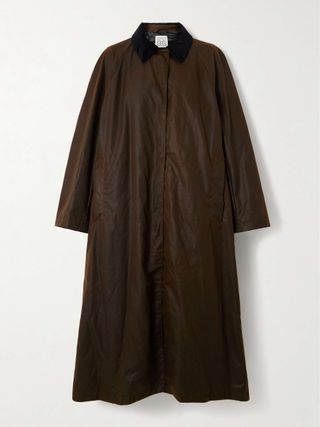 Corduroy-Trimmed Waxed Organic Cotton Coat