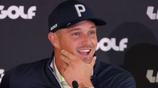 Bryson DeChambeau speaks to the press before the second LIV Golf Invitational Series event