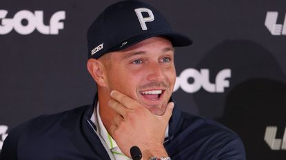 Bryson DeChambeau speaks to the press before the second LIV Golf Invitational Series event