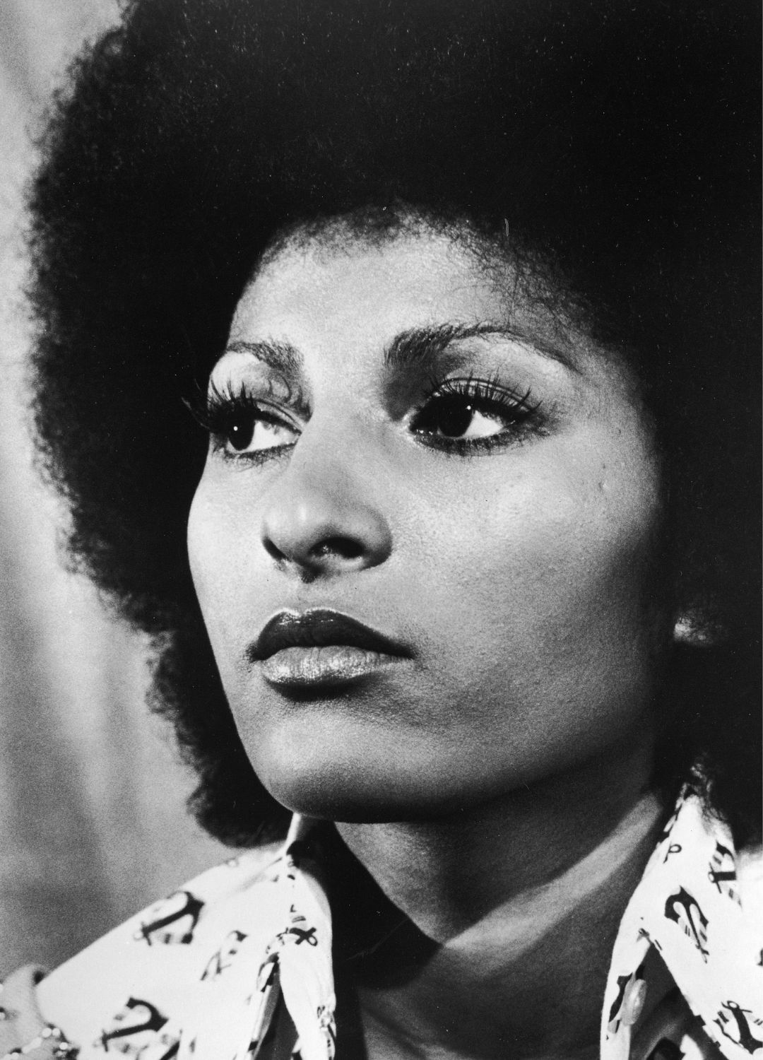 Headshot of American actor Pam Grier in a still from the film, 'Foxy Brown,' directed by Jack Hill, 1974.
