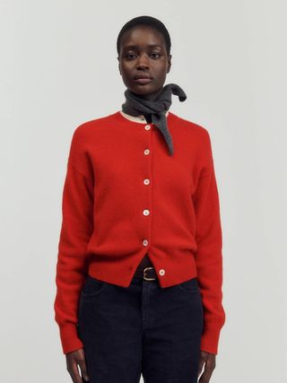 Ada Geelong Crewneck Cardigan in Poppy Red