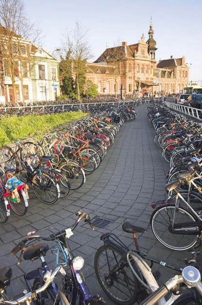 Bicycle parking in front of the railway station at Delft, Holland