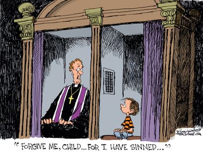Editorial cartoon U.S. Catholic church sex scandal priest confession