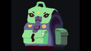 A screenshot from Korter 1996 showing a backpack with a dog's face