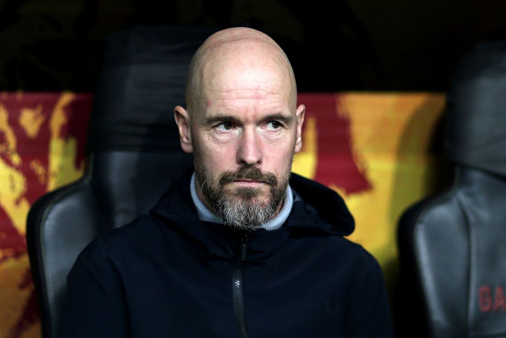  Erik ten Hag, Manager of Manchester United, looks on prior to the UEFA Champions League match between Galatasaray A.S. and Manchester United at Ali Sami Yen Arena on November 29, 2023 in Istanbul, Turkey. (Photo by Ahmad Mora/Getty Images)