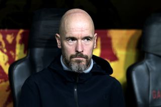  Erik ten Hag, Manager of Manchester United, looks on prior to the UEFA Champions League match between Galatasaray A.S. and Manchester United at Ali Sami Yen Arena on November 29, 2023 in Istanbul, Turkey. (Photo by Ahmad Mora/Getty Images)