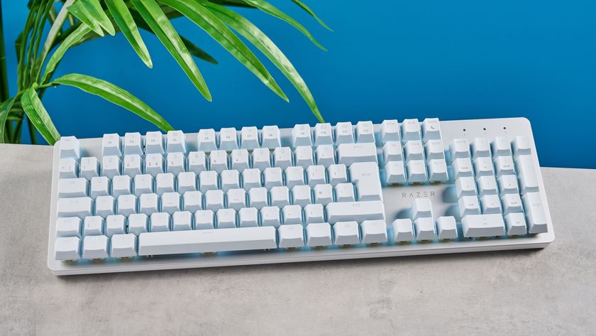 A white Razer Pro Type Ultra mechanical productivity keyboard