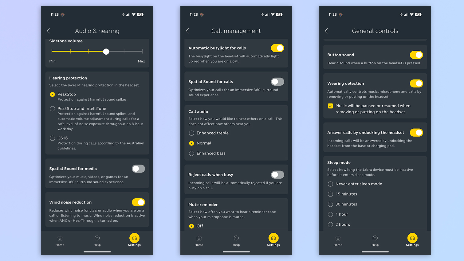 Jabra Evolve3 85 customization app screenshots