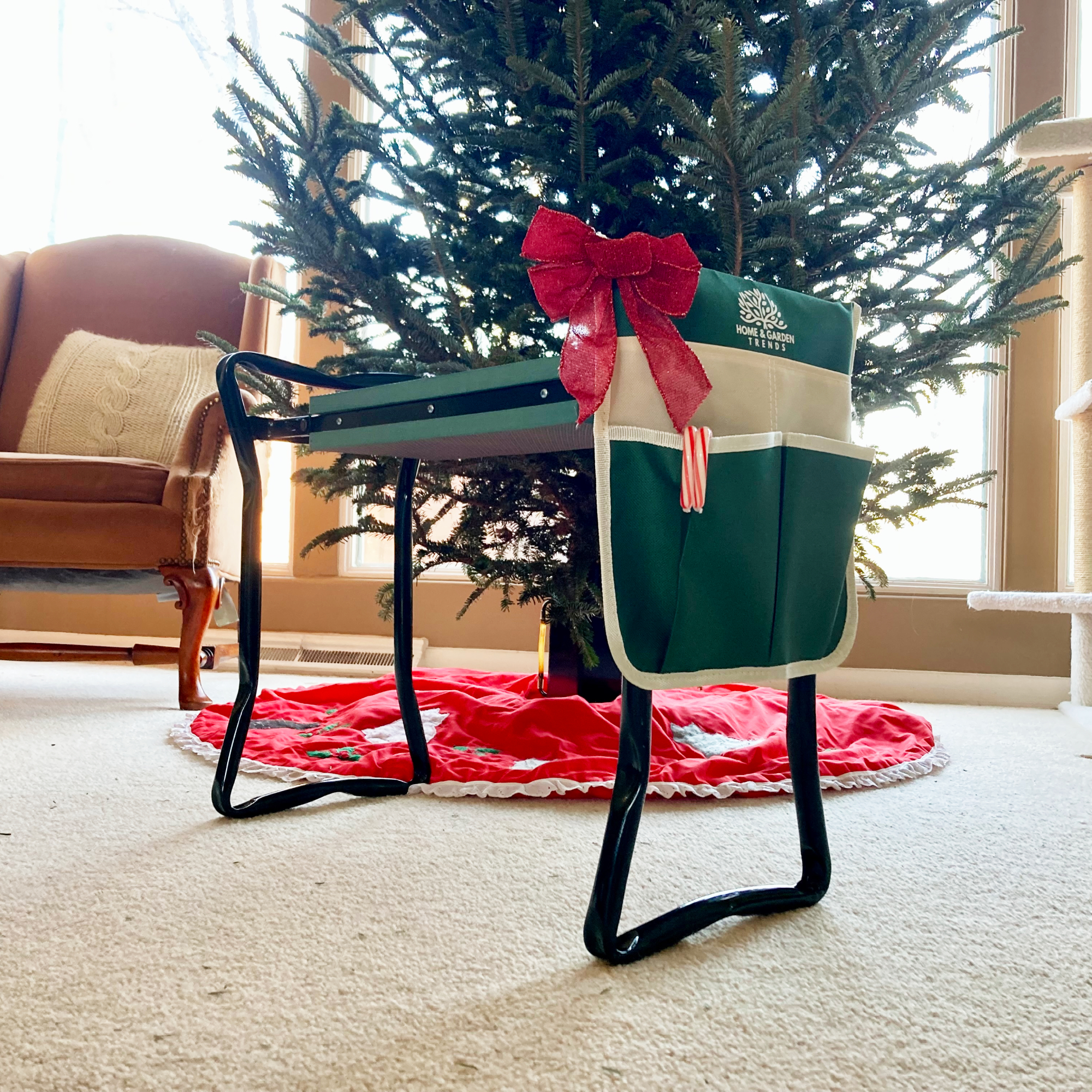 Garden kneeler under Christmas tree