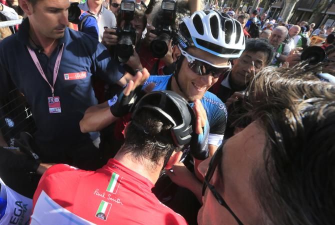 Cavendish and Trentin at the finish