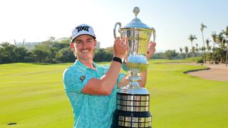 Jake Knapp with the trophy after his win at the Mexico Open