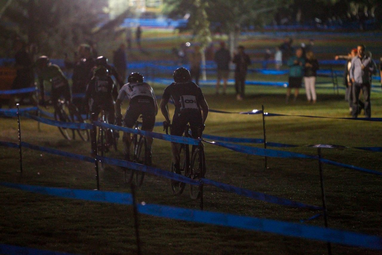 The men get spread out along tonights course