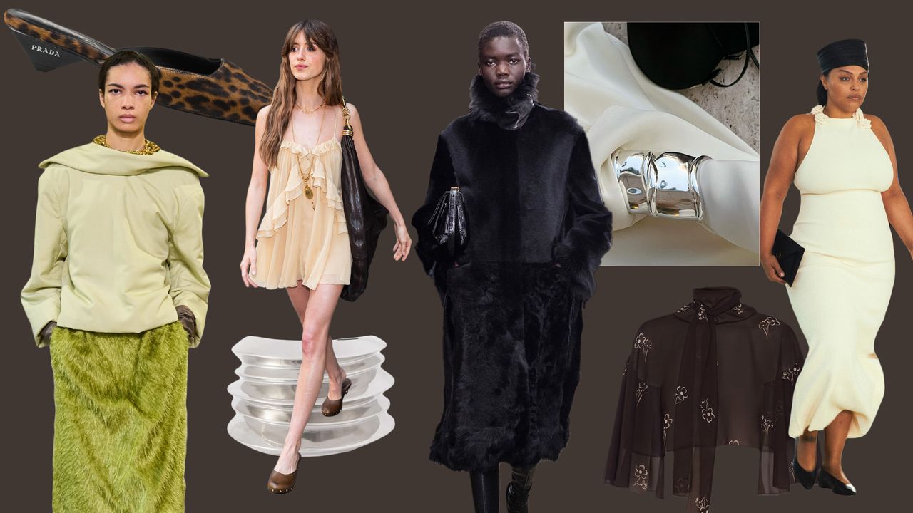 A collage of Instagram, product, and runway images showcasing fall 2024&#039;s biggest trends.