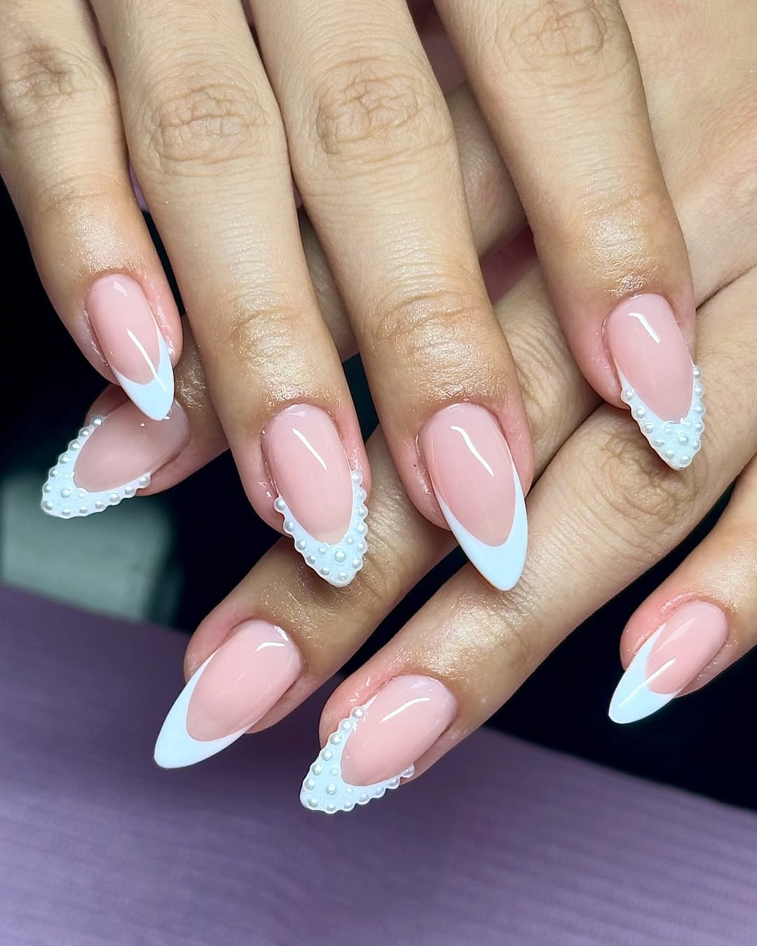 white pearly french manicure christmas nails