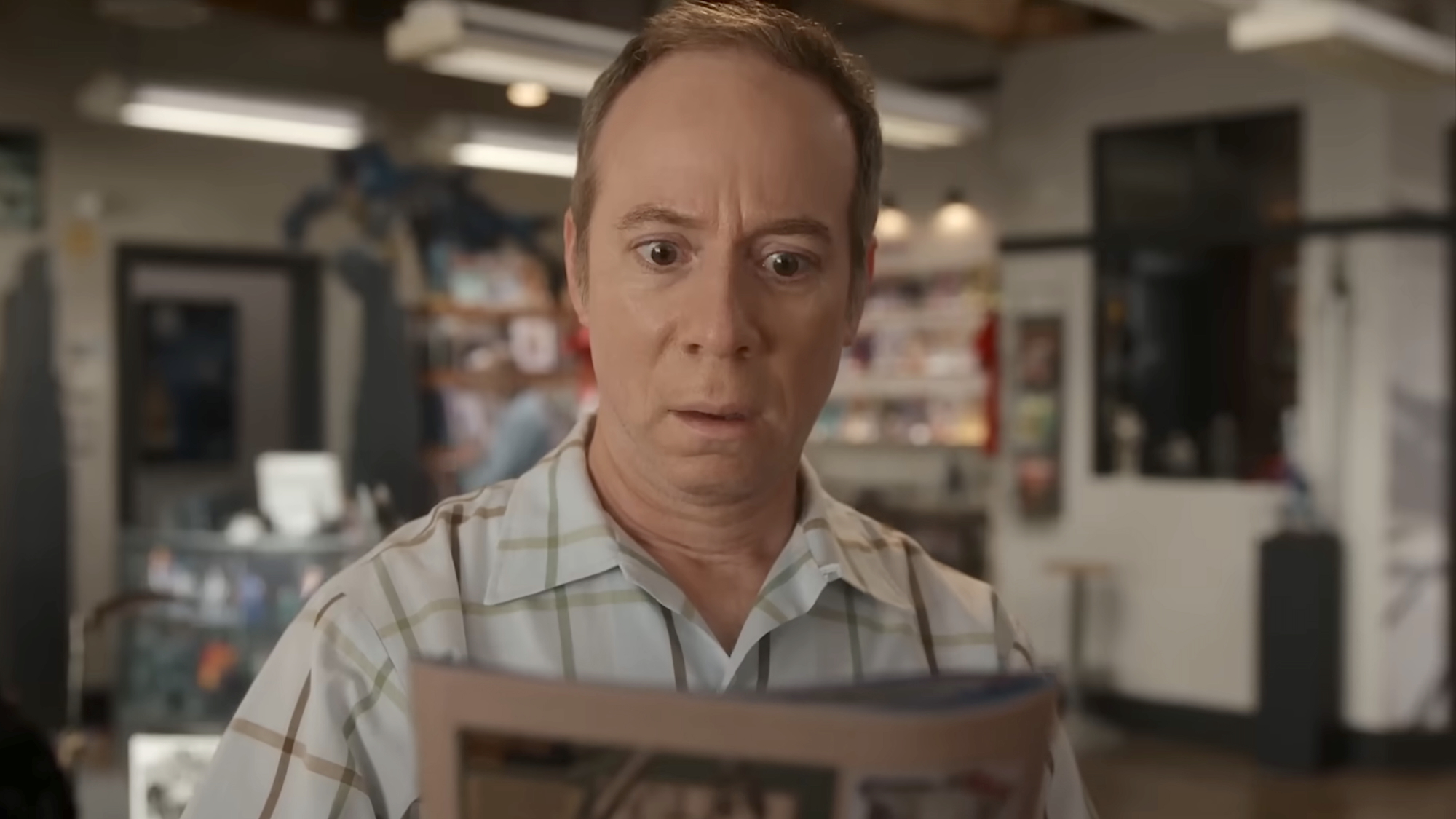 Stuart reading comic book with shocked face in Stuart Fails to Save the Universe Ep 4